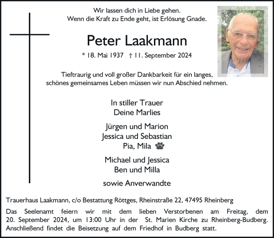 Traueranzeige von Peter Laakmann von Rheinische Post