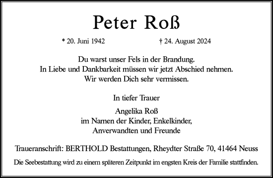 Traueranzeige von Peter Roß von Rheinische Post