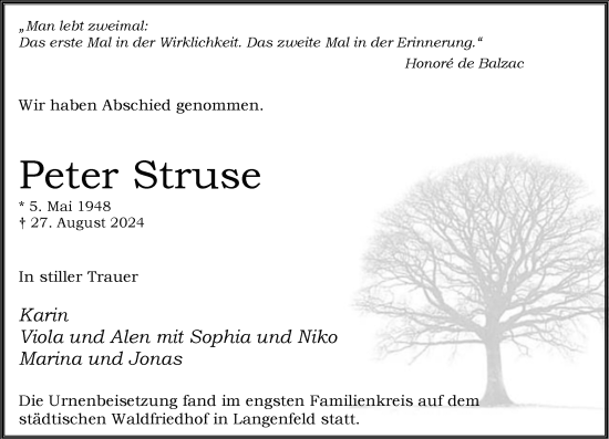 Traueranzeige von Peter Struse von Rheinische Post