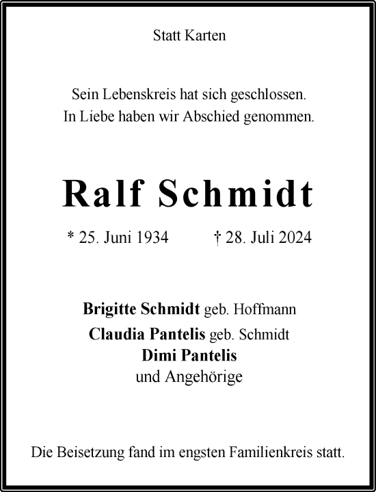 Traueranzeige von Ralf Schmidt von Rheinische Post