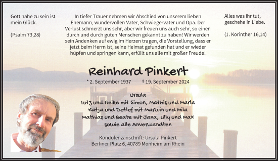 Traueranzeige von Reinhard Pinkert von Rheinische Post