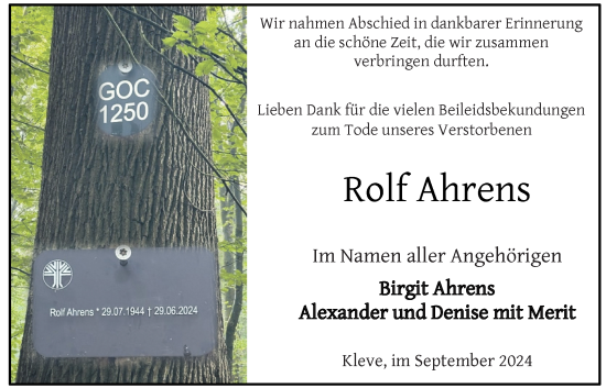 Traueranzeige von Rolf Ahrens von Rheinische Post