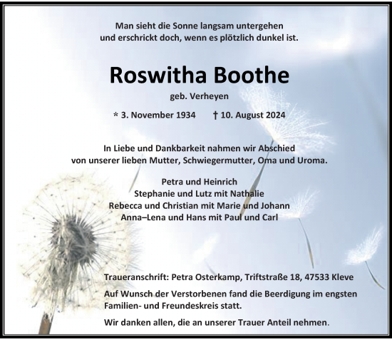 Traueranzeige von Roswitha Boothe von Rheinische Post