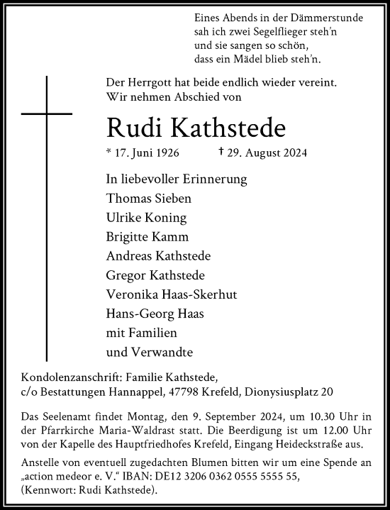 Traueranzeige von Rudi Kathstede von Rheinische Post