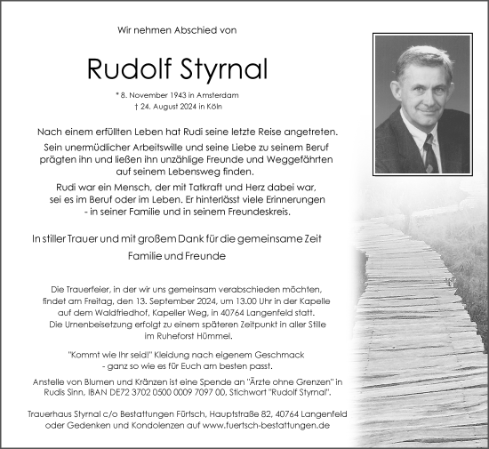 Traueranzeige von Rudolf Styrnal von Rheinische Post