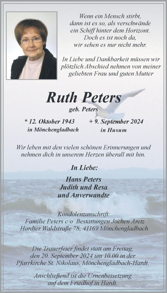 Traueranzeige von Ruth Peters von Rheinische Post