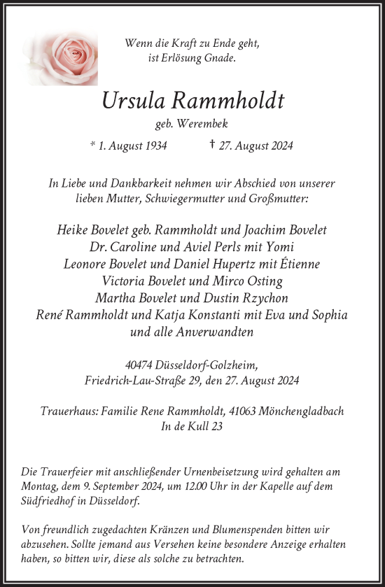 Traueranzeige von Ursula Rammholdt von Rheinische Post