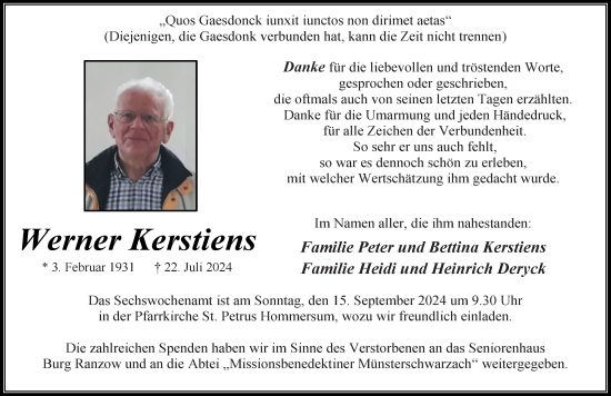 Traueranzeige von Werner Kerstiens von Rheinische Post