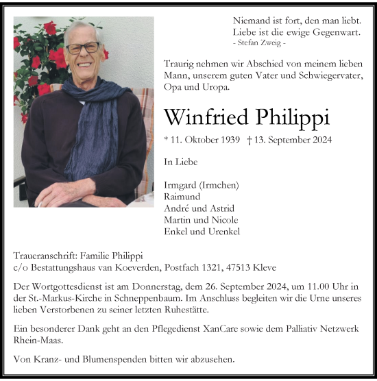 Traueranzeige von Winfried Philippi von Rheinische Post