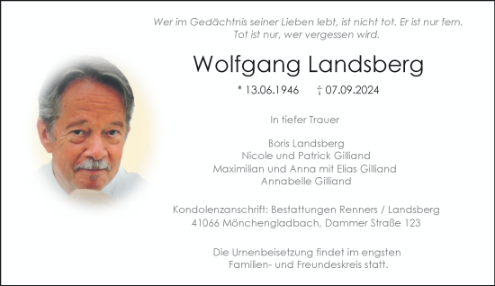 Traueranzeige von Wolfgang Landsberg von Rheinische Post