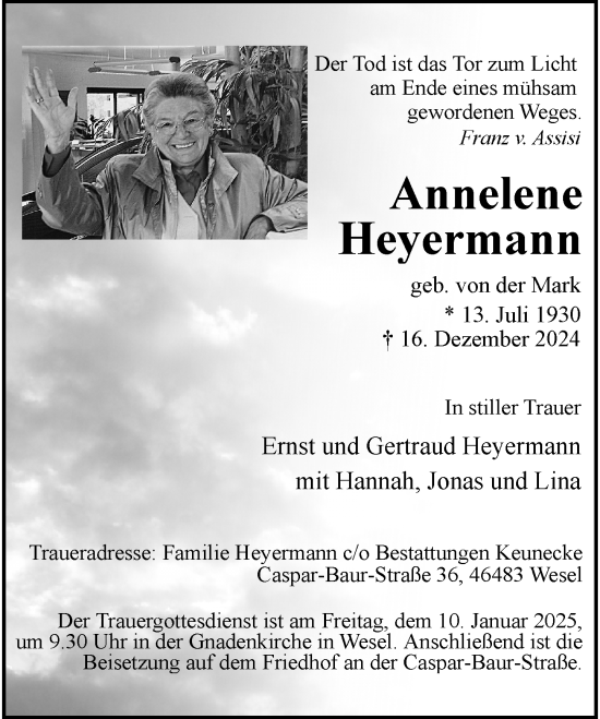 Traueranzeige von Annelene Heyermann von Rheinische Post