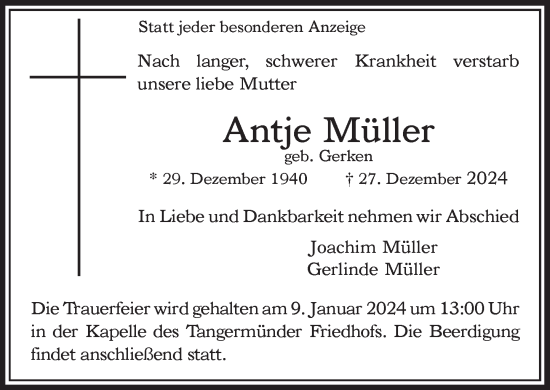 Traueranzeige von Antje Müller von Rheinische Post