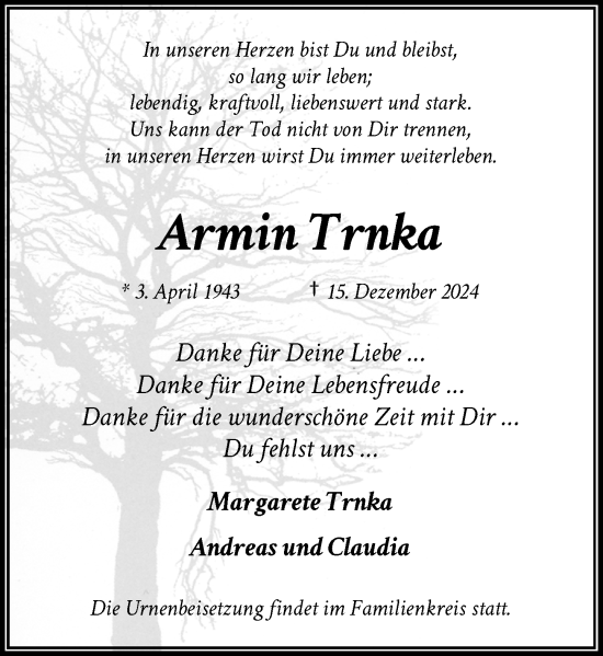 Traueranzeige von Armin Trnka von Rheinische Post