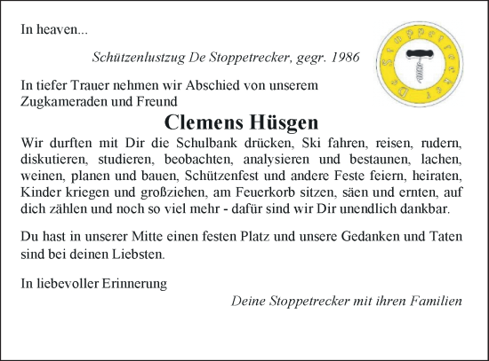 Traueranzeige von Clemens Hüsgen von Rheinische Post