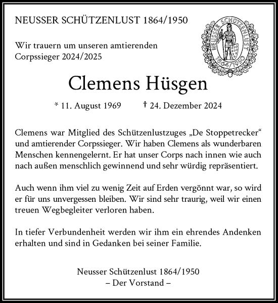 Traueranzeige von Clemens Hüsgen von Rheinische Post