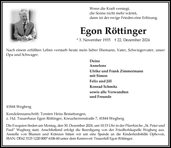 Traueranzeige von Egon Röttinger von Rheinische Post