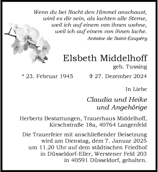 Traueranzeige von Elsbeth Middelhoff von Rheinische Post