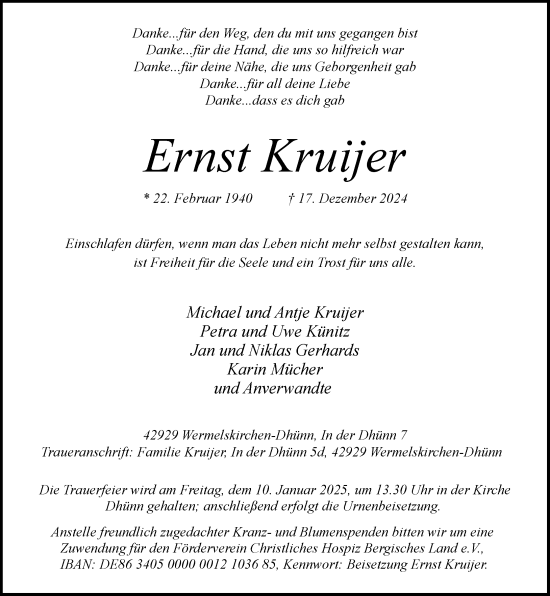 Traueranzeige von Ernst Kruijer von Rheinische Post