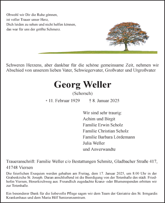 Todesanzeige von Georg Weller von Rheinische Post