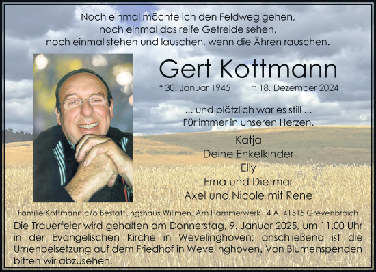 Traueranzeige von Gert Kottmann von Rheinische Post