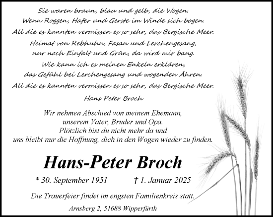 Traueranzeige von Hans-Peter Broch von Rheinische Post