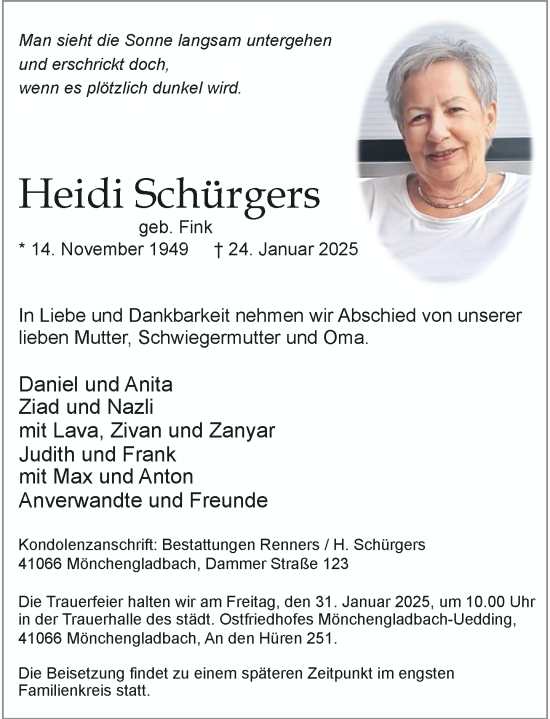 Traueranzeige von Heidi Schürgers von Rheinische Post