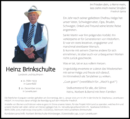 Traueranzeige von Heinz Brinkschulte von Rheinische Post