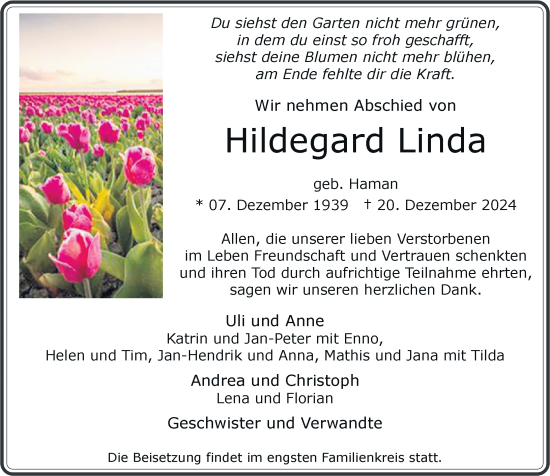 Traueranzeige von Hildegard Linda von Rheinische Post