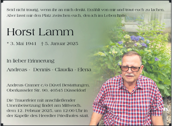 Todesanzeige von Horst Lamm von Rheinische Post