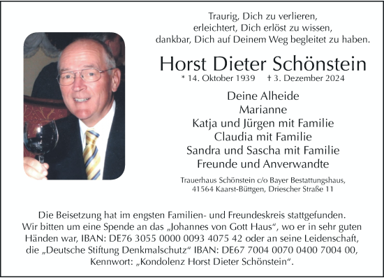 Traueranzeige von Horst Dieter Schönstein von Rheinische Post