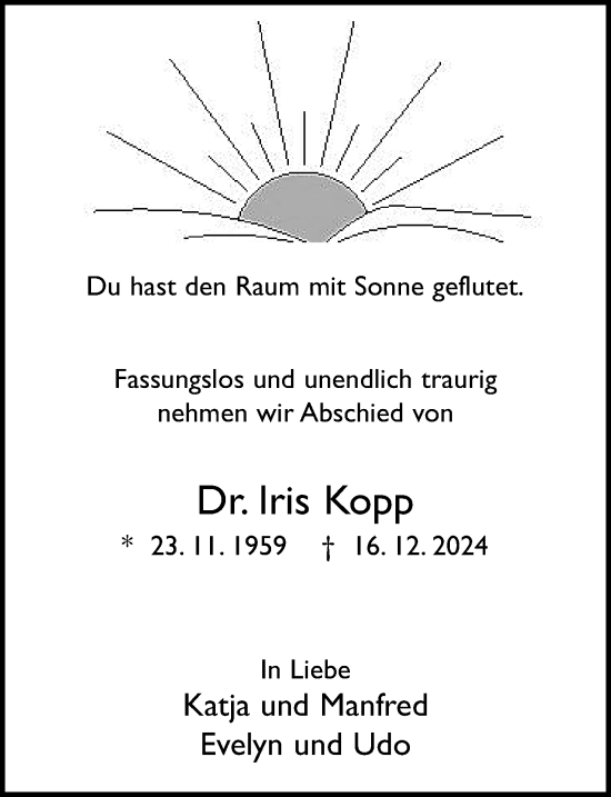 Traueranzeige von Iris Kopp von Rheinische Post