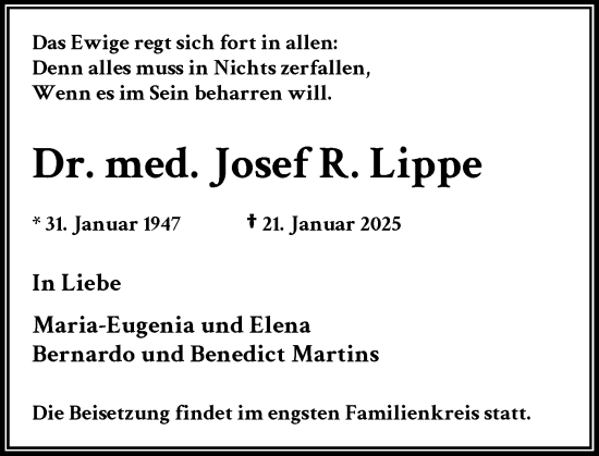 Todesanzeige von Josef Lippe von Rheinische Post