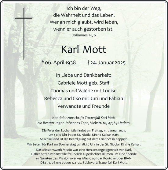 Todesanzeige von Karl Mott von Rheinische Post