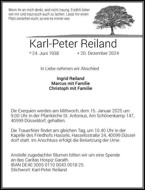 Traueranzeige von Karl-Peter Reiland von Rheinische Post