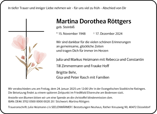 Traueranzeige von Martina Dorothea Röttgers von Rheinische Post