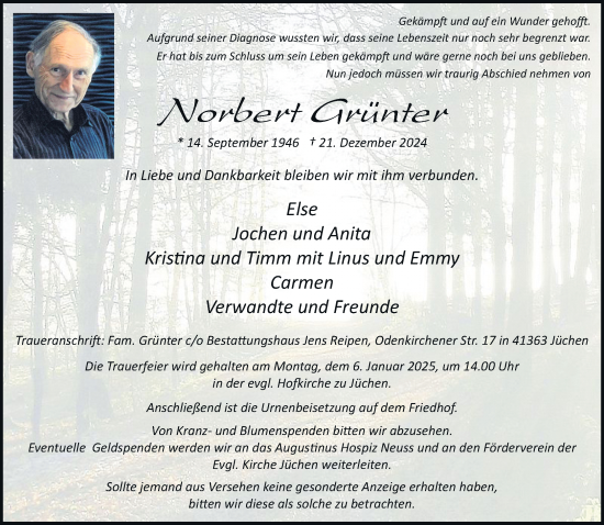 Traueranzeige von Norbert Grünter von Rheinische Post