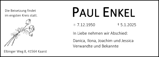 Todesanzeige von Paul Enkel von Rheinische Post