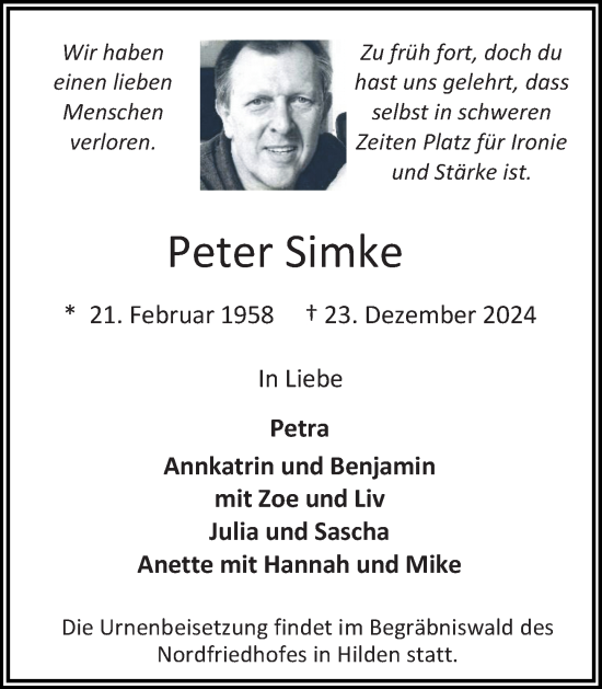 Traueranzeige von Peter Simke von Rheinische Post