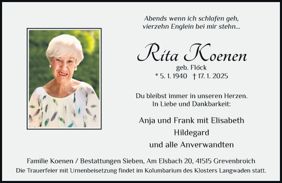 Traueranzeige von Rita Koenen von Rheinische Post