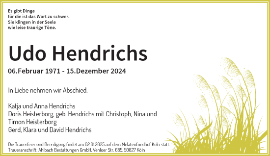 Traueranzeige von Udo Hendrichs von Rheinische Post