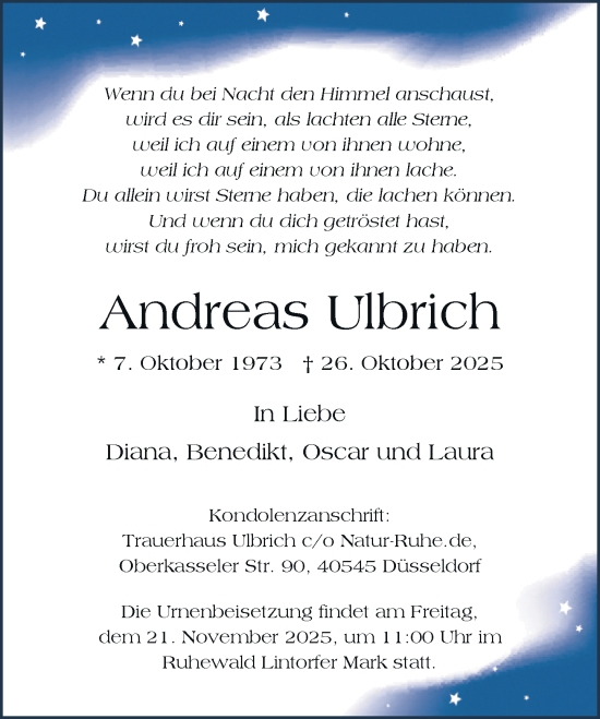 Traueranzeige von Andreas Ulbrich von Rheinische Post