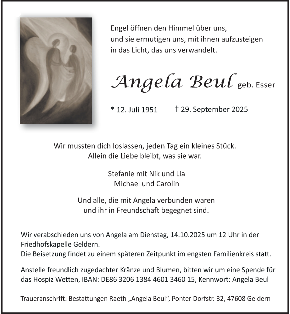  Traueranzeige für Angela Beul vom 04.10.2025 aus Rheinische Post