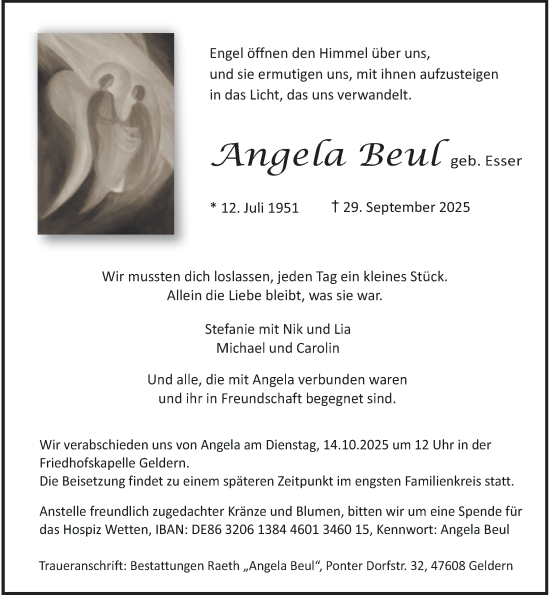 Traueranzeige von Angela Beul von Rheinische Post