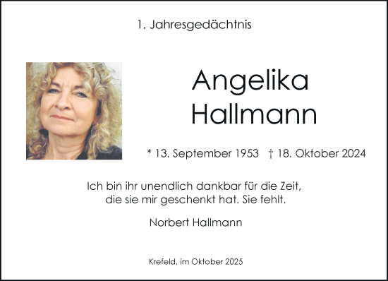 Traueranzeige von Angelika Hallmann von Rheinische Post