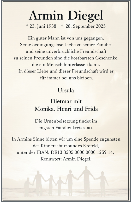 Traueranzeige von Armin Diegel von Rheinische Post