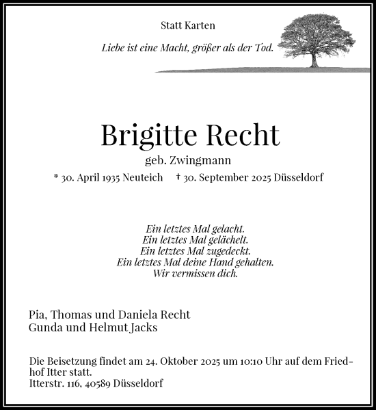 Traueranzeige von Brigitte Recht von Rheinische Post