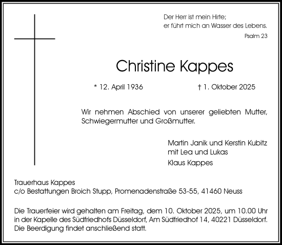 Traueranzeige von Christine Kappes von Rheinische Post