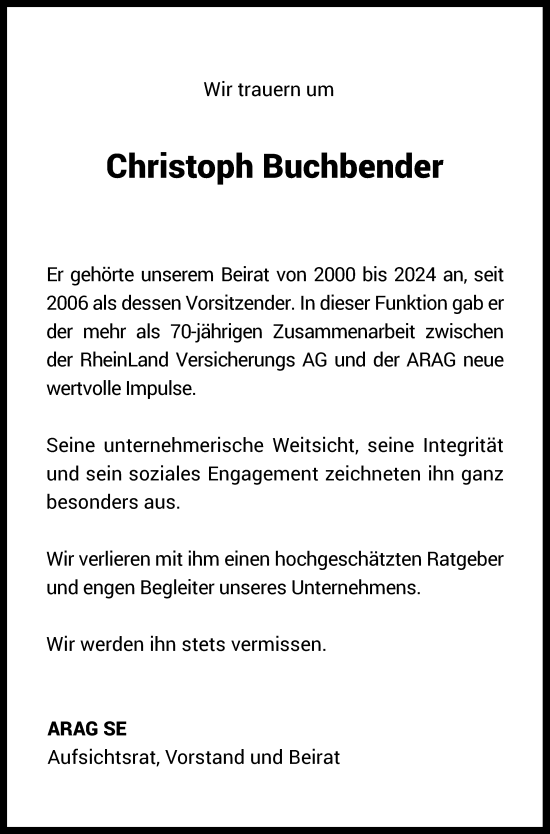 Traueranzeige von Christoph Buchbender von Rheinische Post