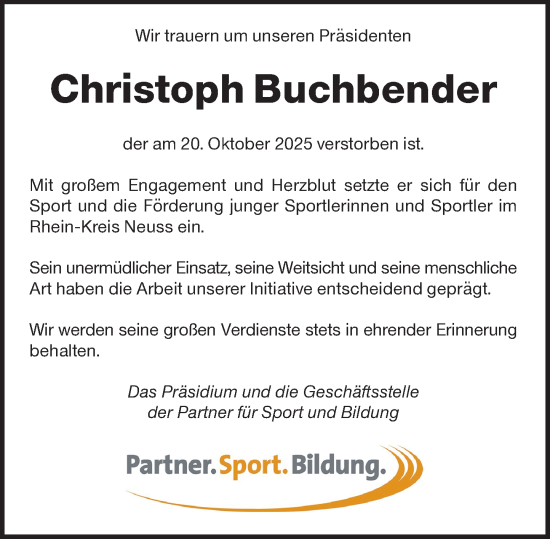 Traueranzeige von Christoph Buchbender von Rheinische Post