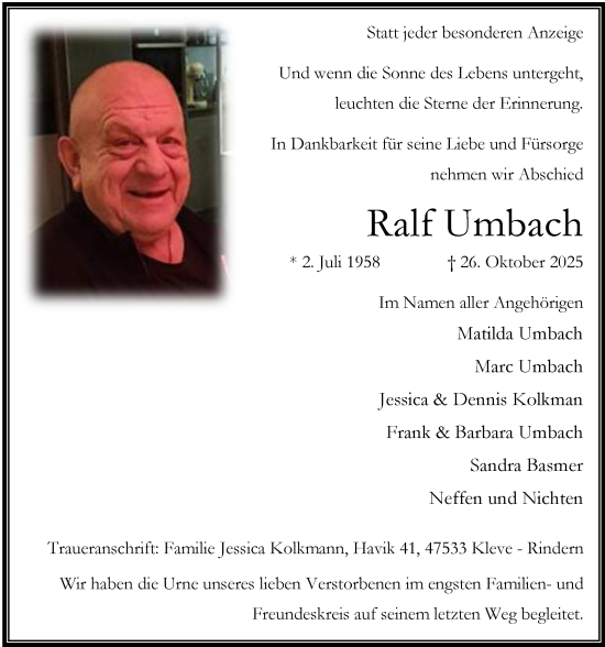 Traueranzeige von Ralf Umbach von Rheinische Post